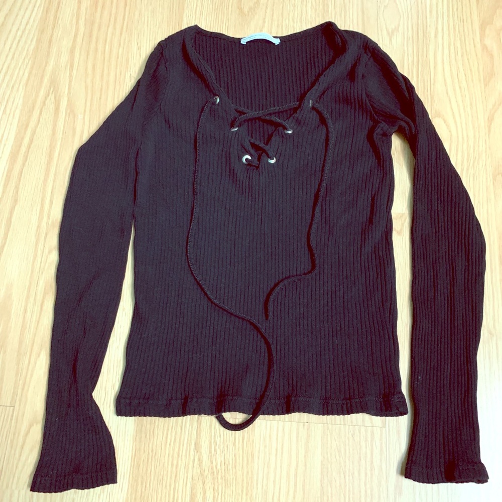 Zara lace up black top